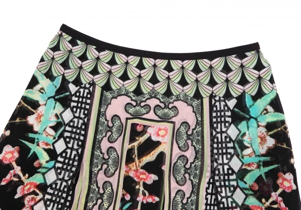 ヴィヴィアンタムVIVIENNETAM フラワープリント短冊カッティングパワーネットスカート 黒マルチ1 K-126723_003