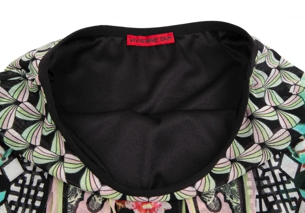 ヴィヴィアンタムVIVIENNETAM フラワープリント短冊カッティングパワーネットスカート 黒マルチ1 K-126723_004
