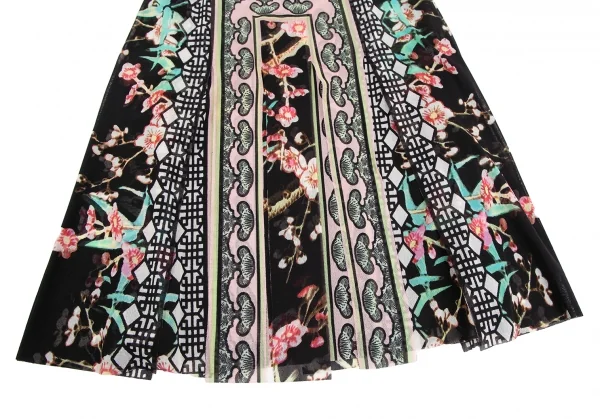 ヴィヴィアンタムVIVIENNETAM フラワープリント短冊カッティングパワーネットスカート 黒マルチ1 K-126723_005