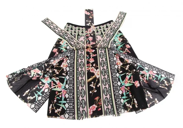 ヴィヴィアンタムVIVIENNETAM フラワープリント短冊カッティングパワーネットスカート 黒マルチ1 K-126723_007