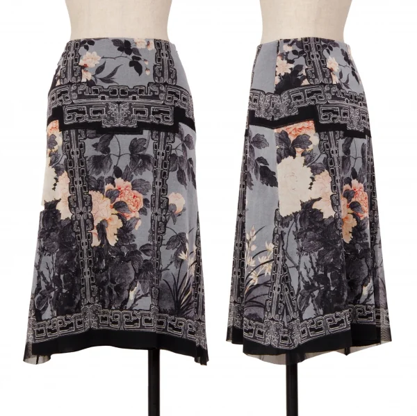 ヴィヴィアンタムVIVIENNETAM フラワーリーフプリントパワーネットスカート グレー黒他0 K-126724_001