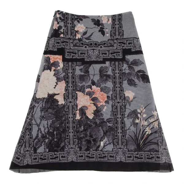 ヴィヴィアンタムVIVIENNETAM フラワーリーフプリントパワーネットスカート グレー黒他0 K-126724_012