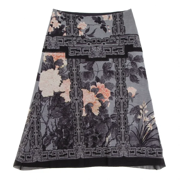 ヴィヴィアンタムVIVIENNETAM フラワーリーフプリントパワーネットスカート グレー黒他0 K-126724_002