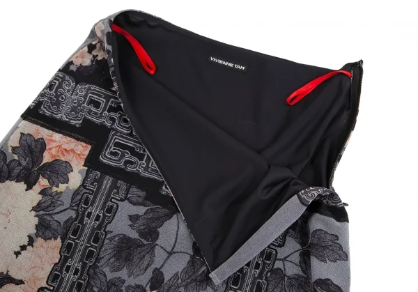 ヴィヴィアンタムVIVIENNETAM フラワーリーフプリントパワーネットスカート グレー黒他0 K-126724_005