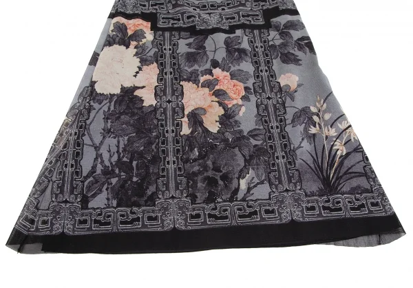 ヴィヴィアンタムVIVIENNETAM フラワーリーフプリントパワーネットスカート グレー黒他0 K-126724_006