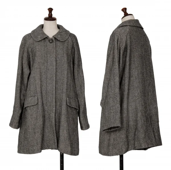 ジャーナルスタンダードJOURNAL STANDARD ウールリネンヘリンボーンラウンドカラーコート 白黒M位 K-126752_001