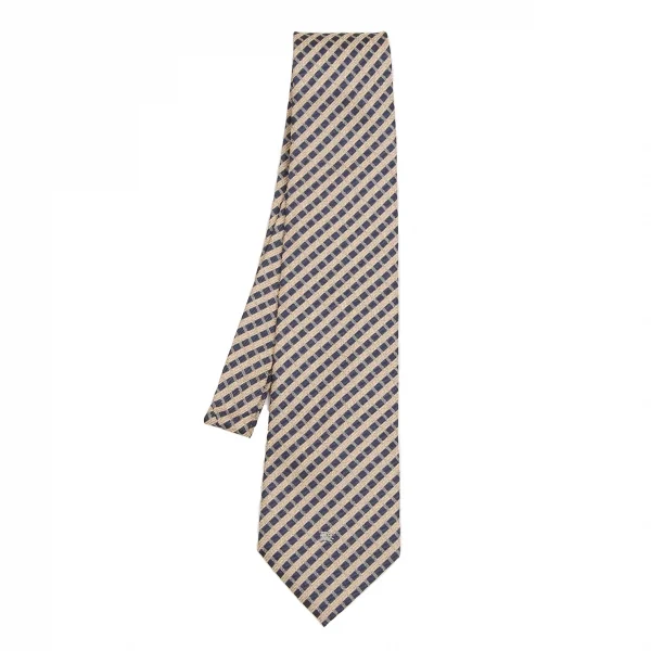 バーバリーロンドンBURBERRY LONDON シルクチェックストライプネクタイ 紺ベージュ K-126767_001