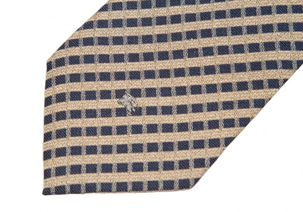 バーバリーロンドンBURBERRY LONDON シルクチェックストライプネクタイ 紺ベージュ K-126767_003