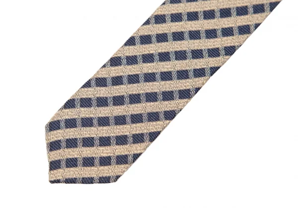 バーバリーロンドンBURBERRY LONDON シルクチェックストライプネクタイ 紺ベージュ K-126767_004