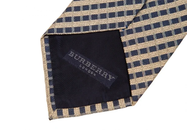 バーバリーロンドンBURBERRY LONDON シルクチェックストライプネクタイ 紺ベージュ K-126767_006
