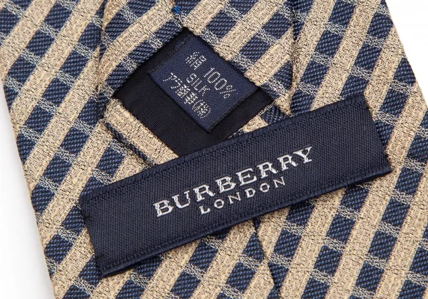 バーバリーロンドンBURBERRY LONDON シルクチェックストライプネクタイ 紺ベージュ K-126767_008