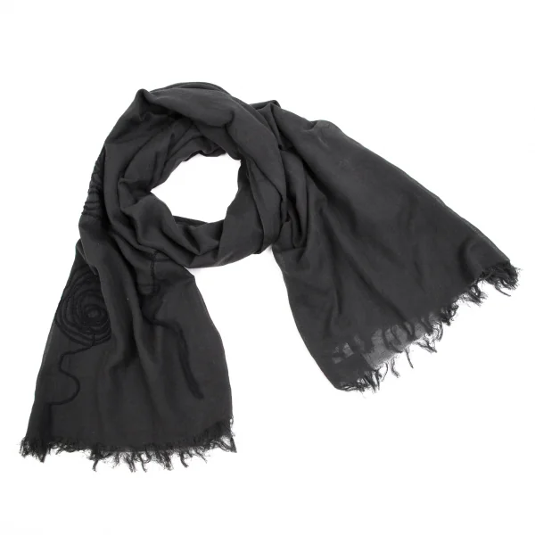 ワイズY's コットンリネンエンブロイダリーフリンジストール チャコール K-126783_001