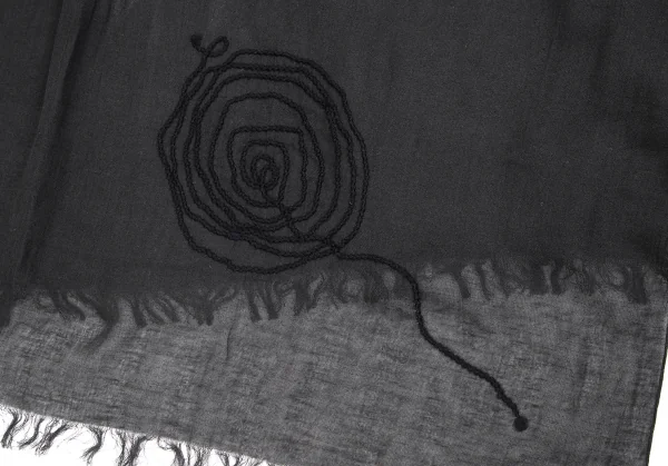 ワイズY's コットンリネンエンブロイダリーフリンジストール チャコール K-126783_006