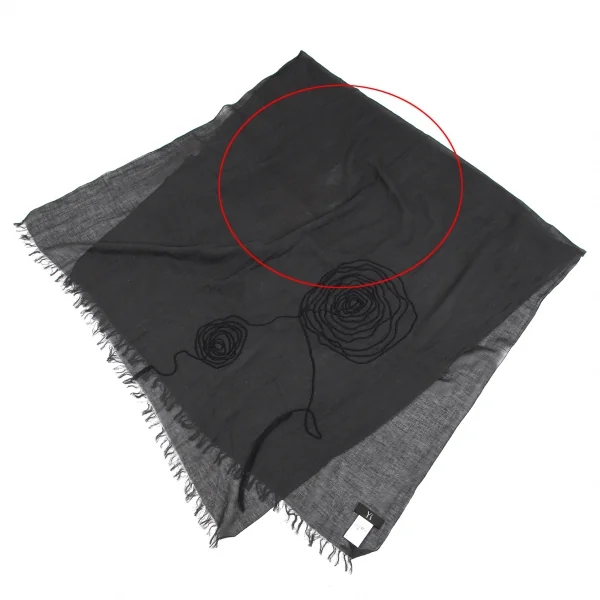 ワイズY's コットンリネンエンブロイダリーフリンジストール チャコール K-126783_007