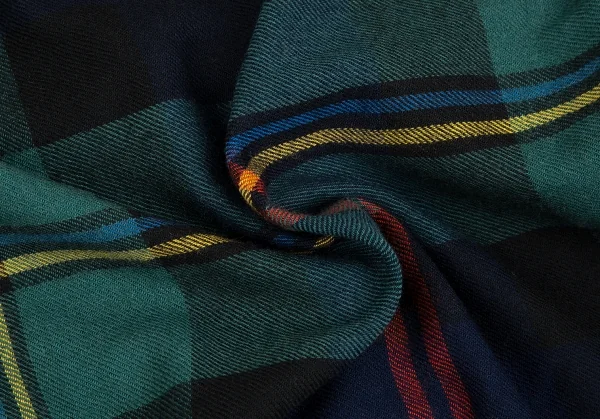 ラルフローレンRalph Lauren ウールフリンジデザインタータンチェックベルトラップスカート 紺緑他9 K-126806_012