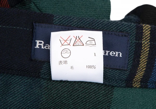 ラルフローレンRalph Lauren ウールフリンジデザインタータンチェックベルトラップスカート 紺緑他9 K-126806_013