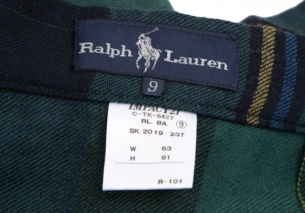 ラルフローレンRalph Lauren ウールフリンジデザインタータンチェックベルトラップスカート 紺緑他9 K-126806_014