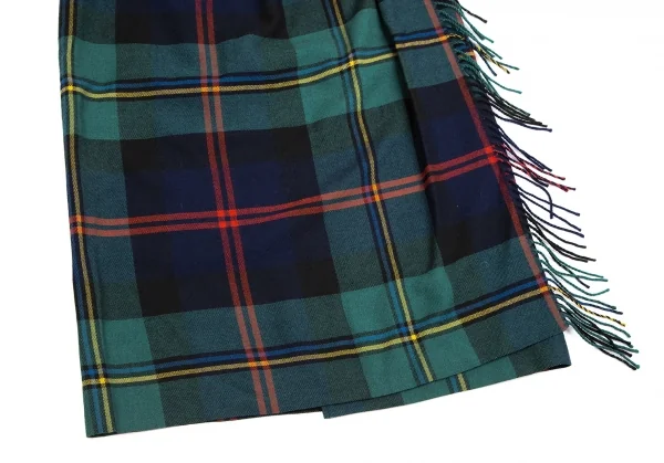 ラルフローレンRalph Lauren ウールフリンジデザインタータンチェックベルトラップスカート 紺緑他9 K-126806_005
