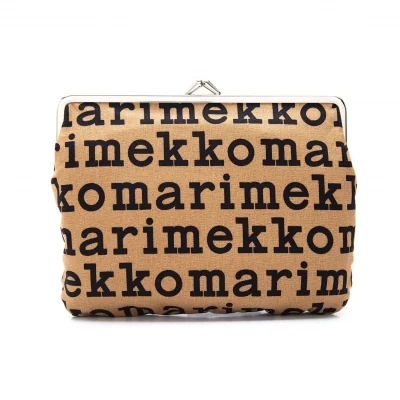 マリメッコmarimekko ロゴプリントがま口ポーチ ブラウン (K-126817)