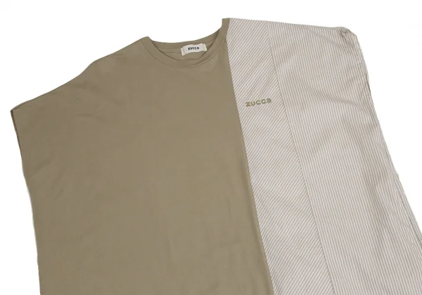 ズッカZUCCA コットンストライプ切替エンブロイダリーワンピース ベージュM K-126909_003