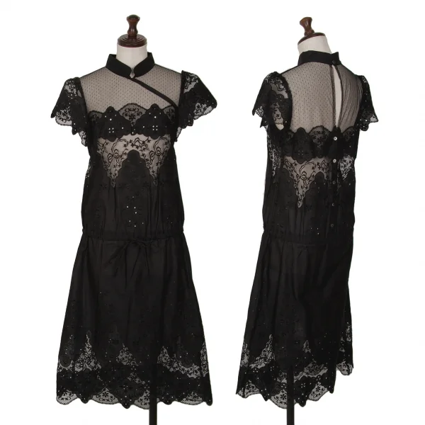 ケイタマルヤマKEITA MARUYAMA レースフリル切替ノースリーブワンピース 黒1 K-126922_001