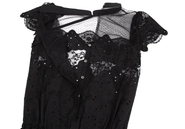 ケイタマルヤマKEITA MARUYAMA レースフリル切替ノースリーブワンピース 黒1 K-126922_011