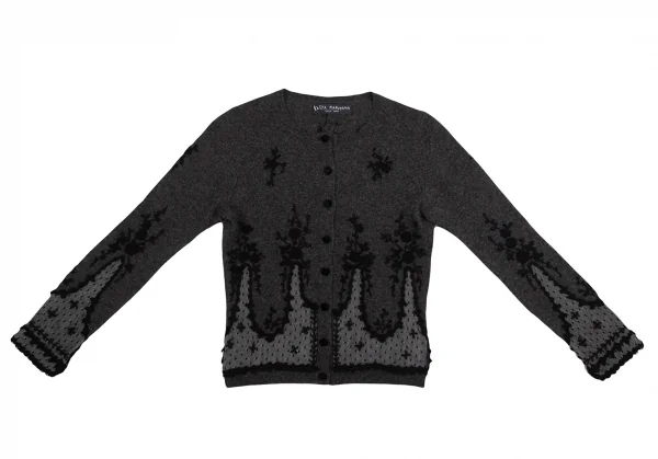 ケイタマルヤマKEITA MARUYAMA メッシュエンブロイダリークルーネックカーディガン S位 グレー黒1 K-126923_002