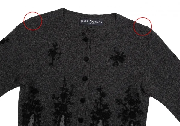 ケイタマルヤマKEITA MARUYAMA メッシュエンブロイダリークルーネックカーディガン S位 グレー黒1 K-126923_003