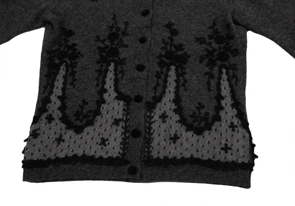 ケイタマルヤマKEITA MARUYAMA メッシュエンブロイダリークルーネックカーディガン S位 グレー黒1 K-126923_007