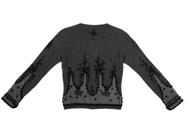 ケイタマルヤマKEITA MARUYAMA メッシュエンブロイダリークルーネックカーディガン S位 グレー黒1 K-126923_009