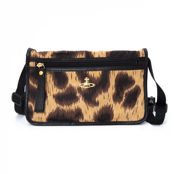 ヴィヴィアンウエストウッドVivienne Westwood オーブレオパードレザーショルダーバッグ 茶ベージュ他 K-126958_001