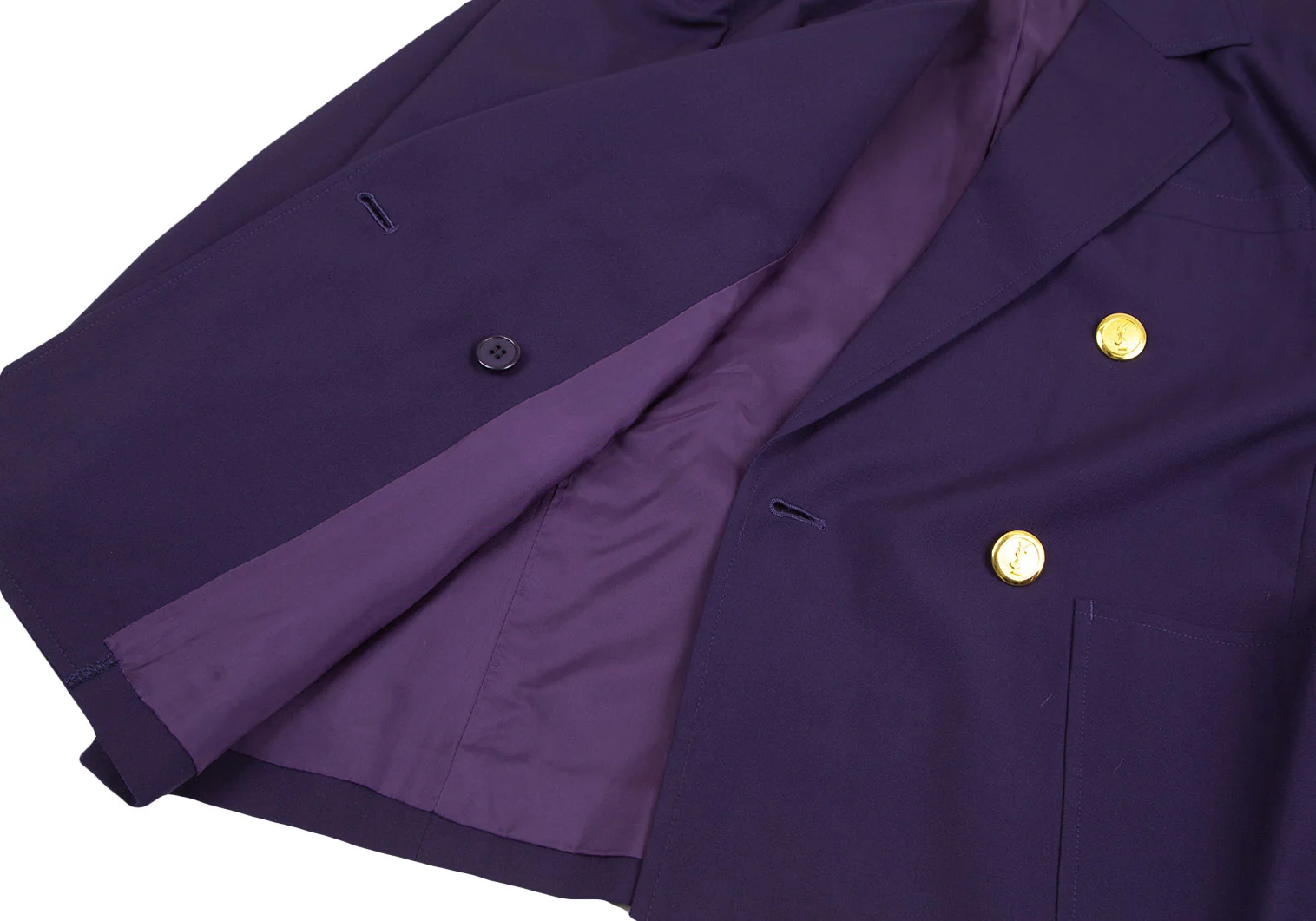 美品 YVES SAINT LAURENT 金ボタン スーツ パープル（イヴサンローラン  