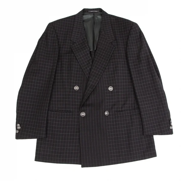 ジャンニヴェルサーチGIANNI VERSACE グラフチェックメデューサボタンダブルジャケット 黒L位 K-126977_001