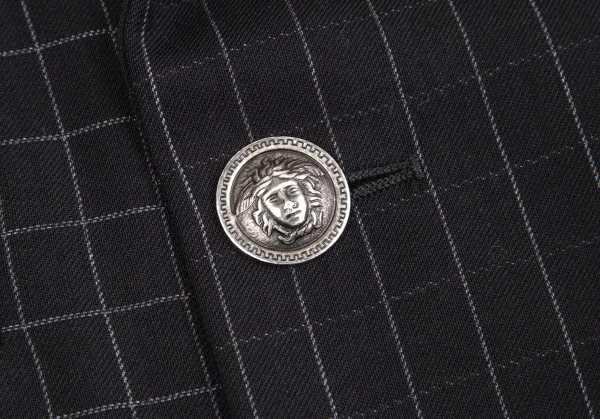 ジャンニヴェルサーチGIANNI VERSACE グラフチェックメデューサボタンダブルジャケット 黒L位 K-126977_011