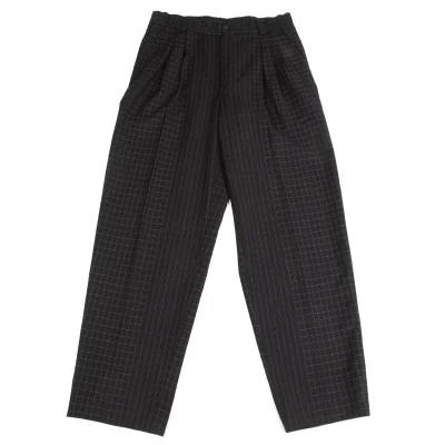 ジャンニヴェルサーチGIANNI VERSACE グラフチェックタックパンツ 黒