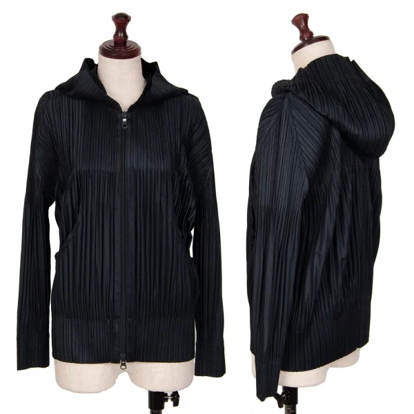 プリーツプリーズPLEATS PLEASE 消しプリーツダブルジップフードパーカー 紺3 K-127030_001