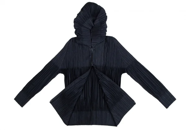 プリーツプリーズPLEATS PLEASE 消しプリーツダブルジップフードパーカー 紺3 K-127030_011