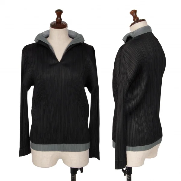 PLEATS PLEASE Layered V Neck T Shirt Black 3 K-127031_001