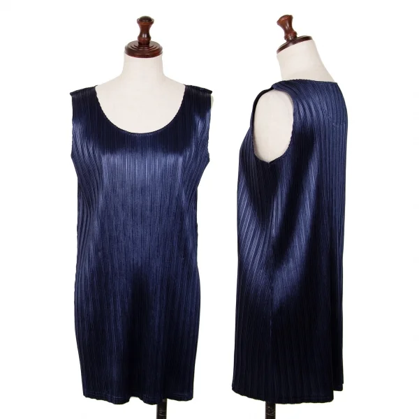 PLEATS PLEASE Shiny Long Tank top Navy 3 K-127035_001