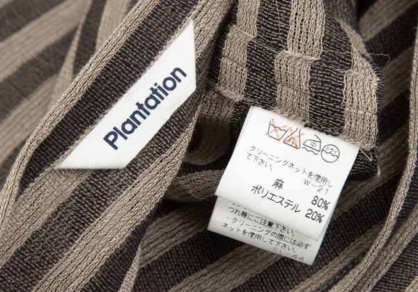 プランテーションPlantation リネンポリボーダーノースリーブカットソー ベージュチャコールM K-127053_013