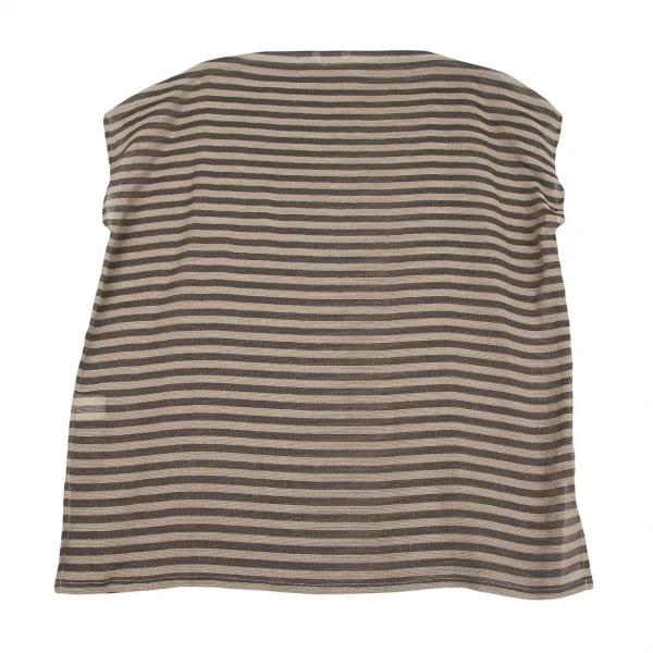 プランテーションPlantation リネンポリボーダーノースリーブカットソー ベージュチャコールM K-127053_008
