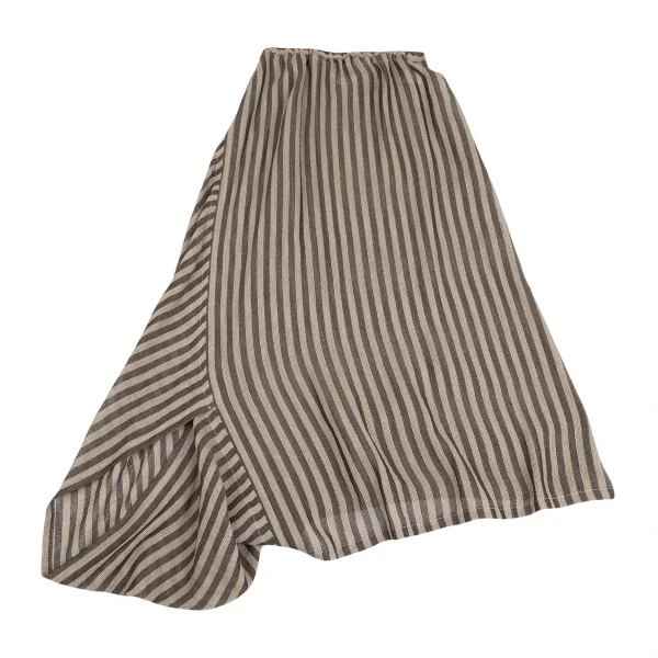 プランテーションPlantation リネンポリストライプ変形デザイン2WAYパンツスカート ベージュチャコールM K-127054_002