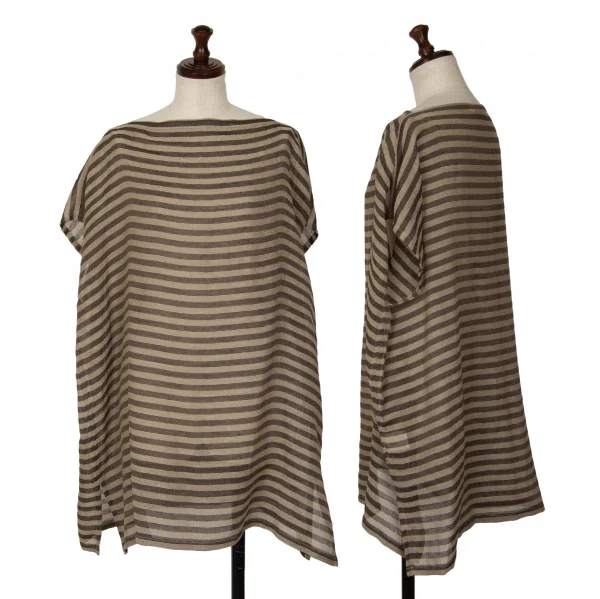 プランテーションPlantation リネンポリボーダーセットアップ ベージュチャコールM K-127055_002