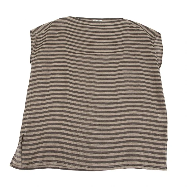 プランテーションPlantation リネンポリボーダーセットアップ ベージュチャコールM K-127055_003