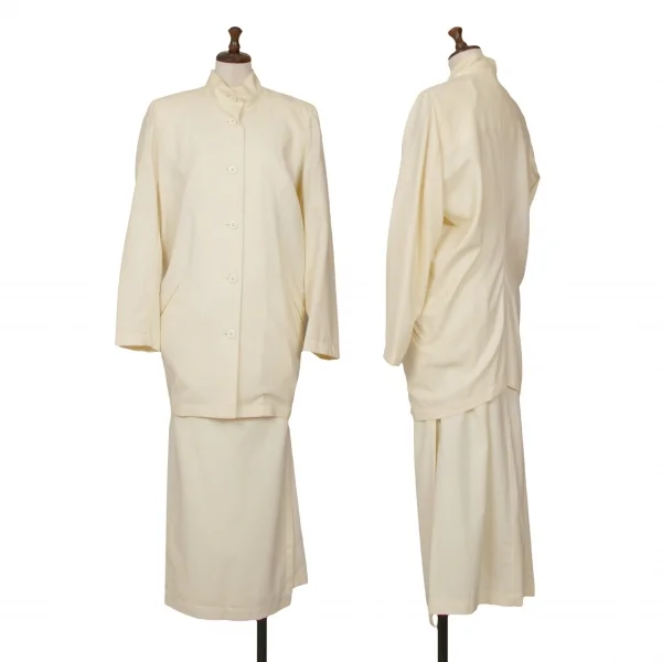 ISSEY MIYAKE Wool Stand Collar Jacket & Wrap Skirt Ivory L K-127060_001