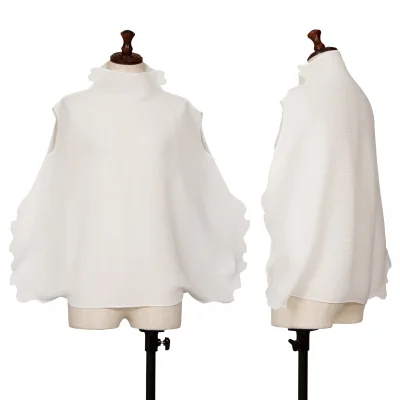 イッセイミヤケ ミーISSEY MIYAKE me ストレッチプリーツノースリーブカットソー 白