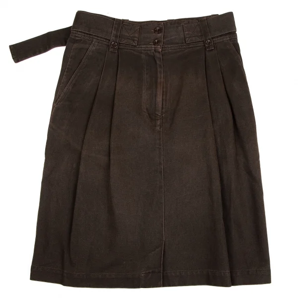 ドリスヴァンノッテンDRIES VAN NOTEN ウエストベルトデザインタックスカート 茶38 K-127097_002