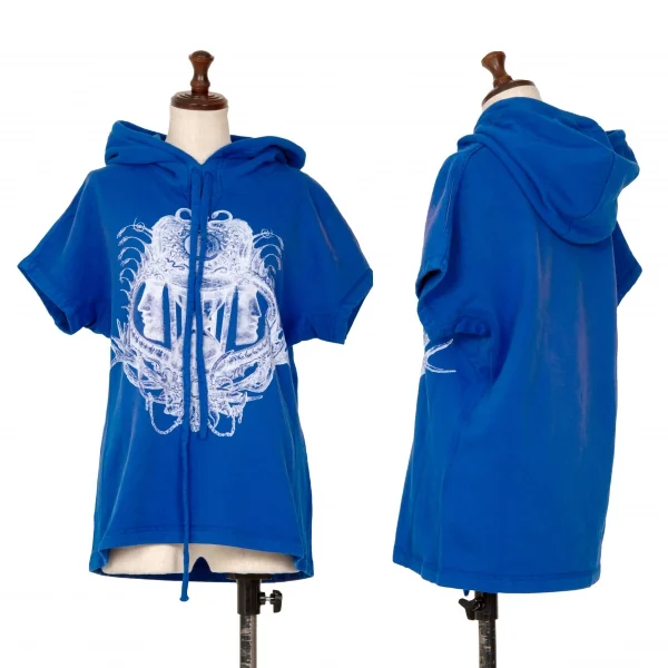 バレンシアガBALENCIAGA プリントプルオーバー半袖パーカー 青XL K-127099_001