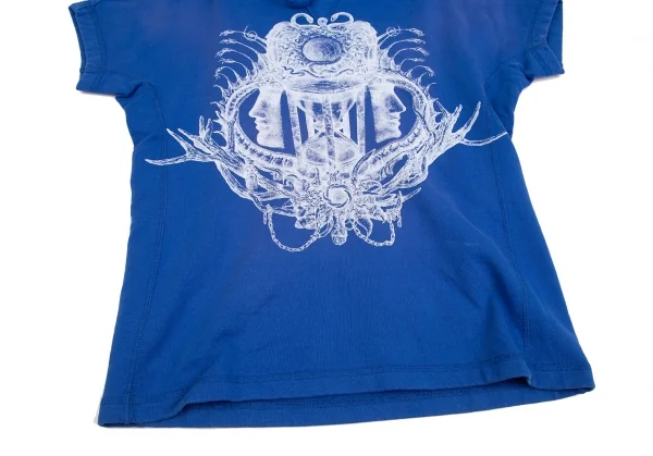 バレンシアガBALENCIAGA プリントプルオーバー半袖パーカー 青XL K-127099_010