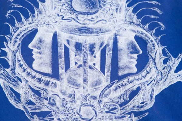 バレンシアガBALENCIAGA プリントプルオーバー半袖パーカー 青XL K-127099_011